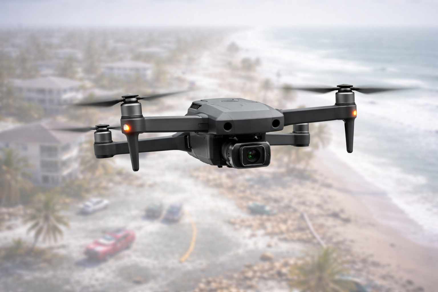 Cinematic wide shot of a high-tech thermal drone flying over a lush Florida Everglades landscape at sunrise