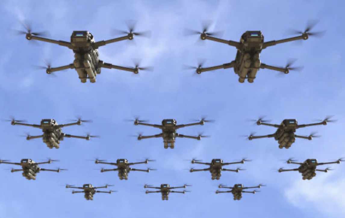 Emergency response team monitoring drone feed on multiple screens in a command center